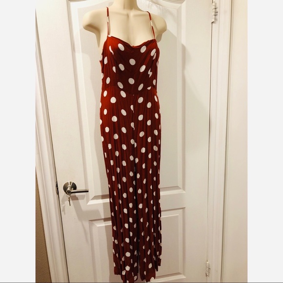 Rust color polka dot jumpsuit - Picture 2 of 4